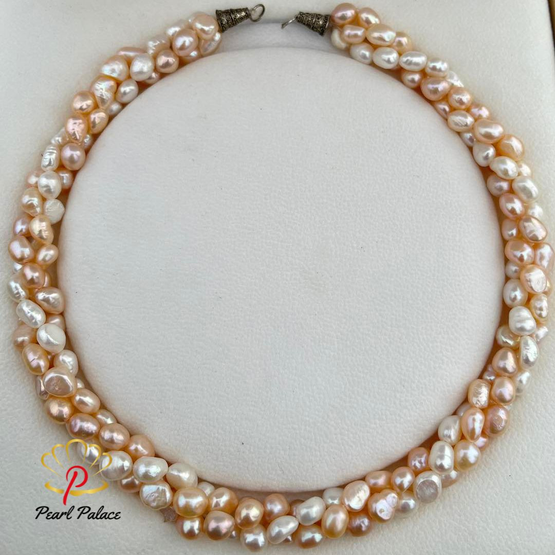 "Dawn Blush" 3 Layer Pearl Twist Necklace.