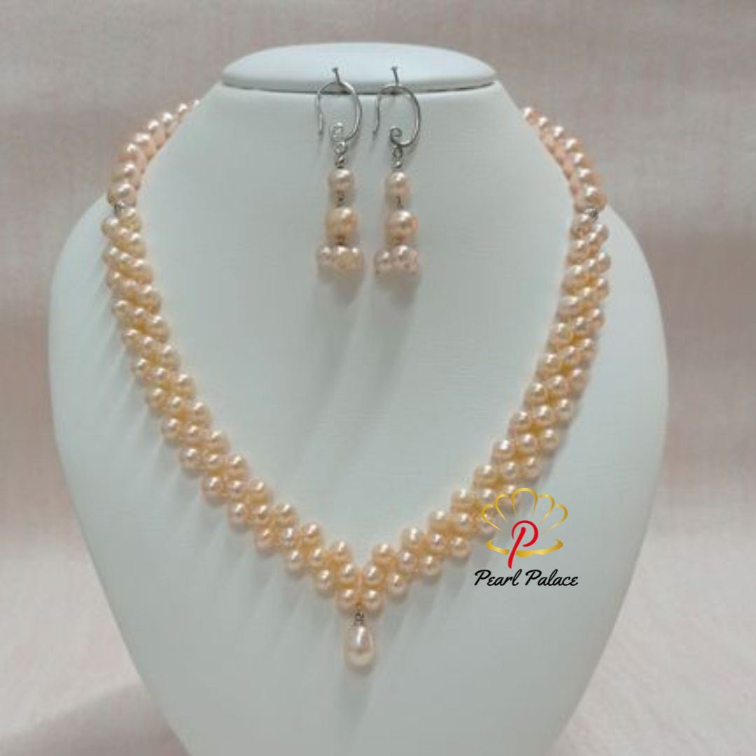 Petal Weave_ Pink Freshwater Pearl Necklace Set