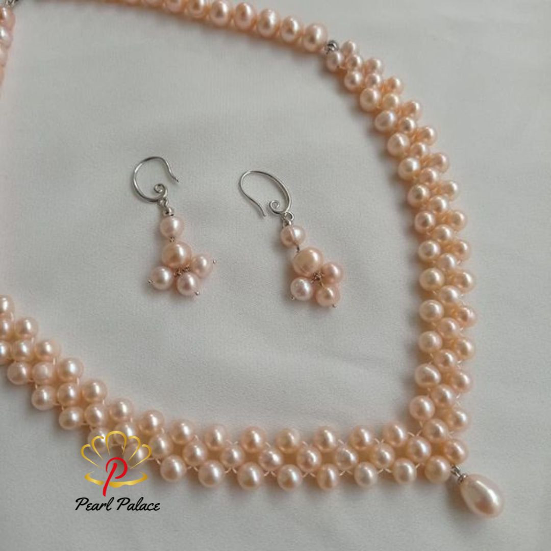Rosy Trellis_ Pink Freshwater Pearl Necklace Set