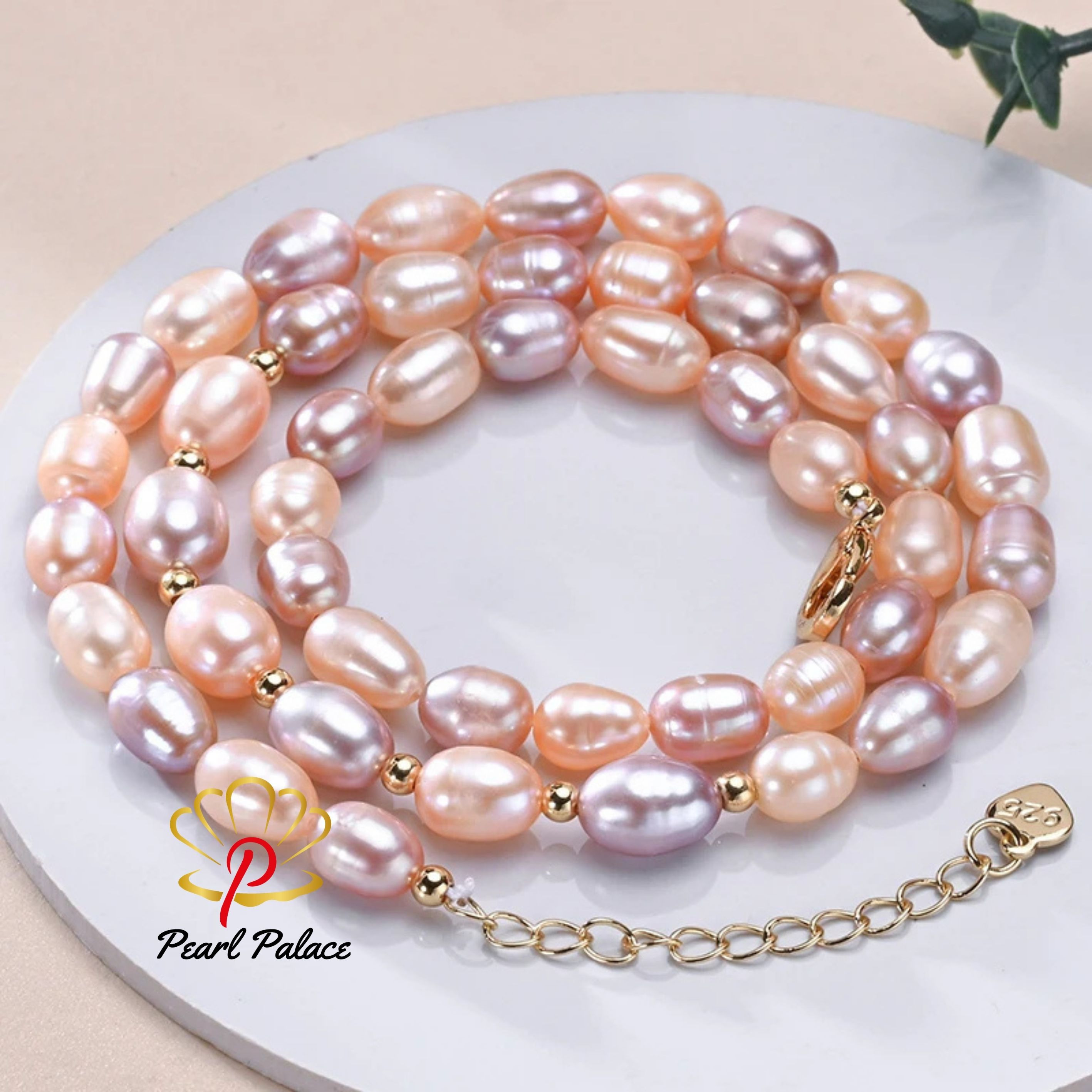 6-7mm Rice Shape Freshwater White Pink Purple Mixed Color Pearl Necklace 925 Sterling Silver Jewelry for Women