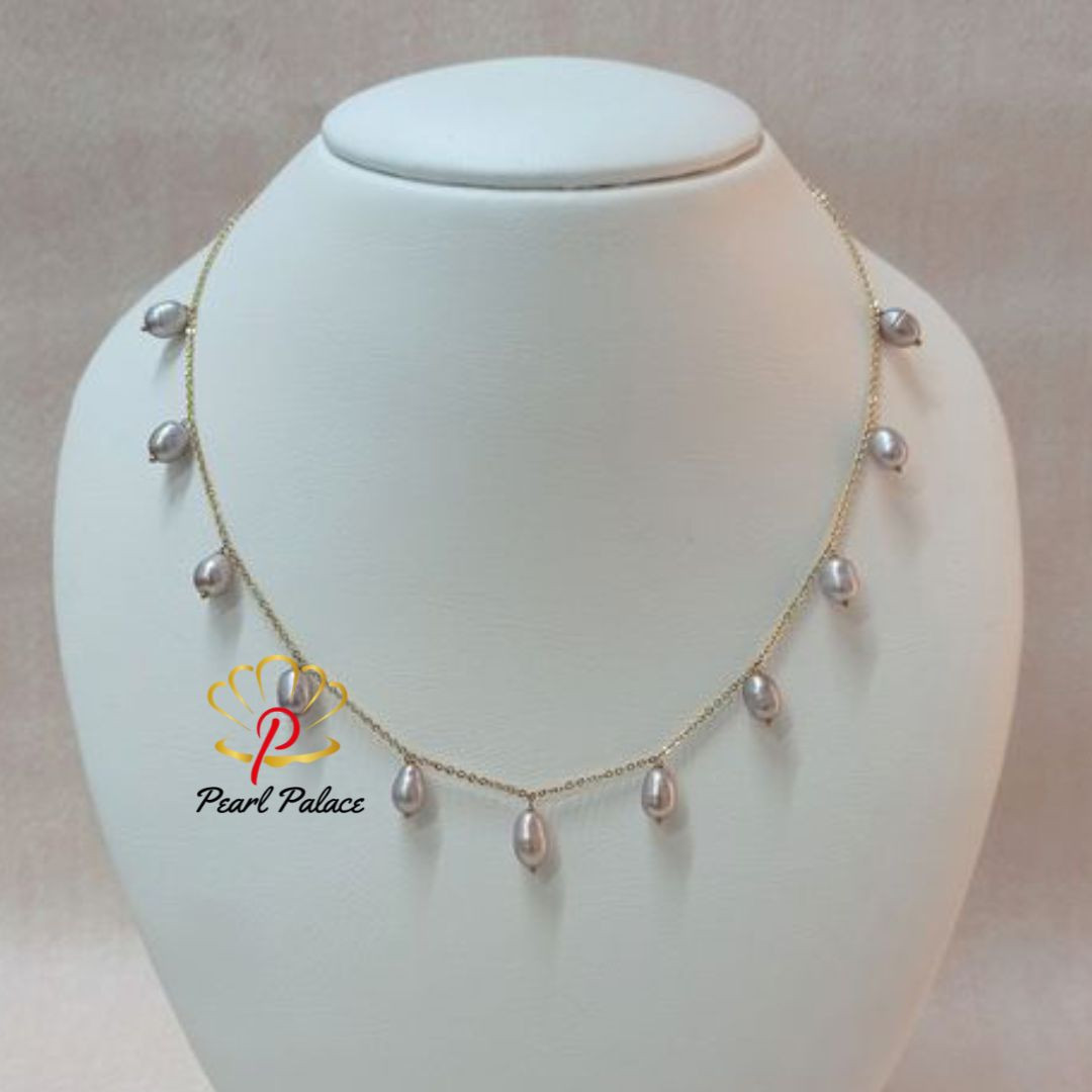 18K Gold Plated Handmade Silver Pearl Chain Link Necklace