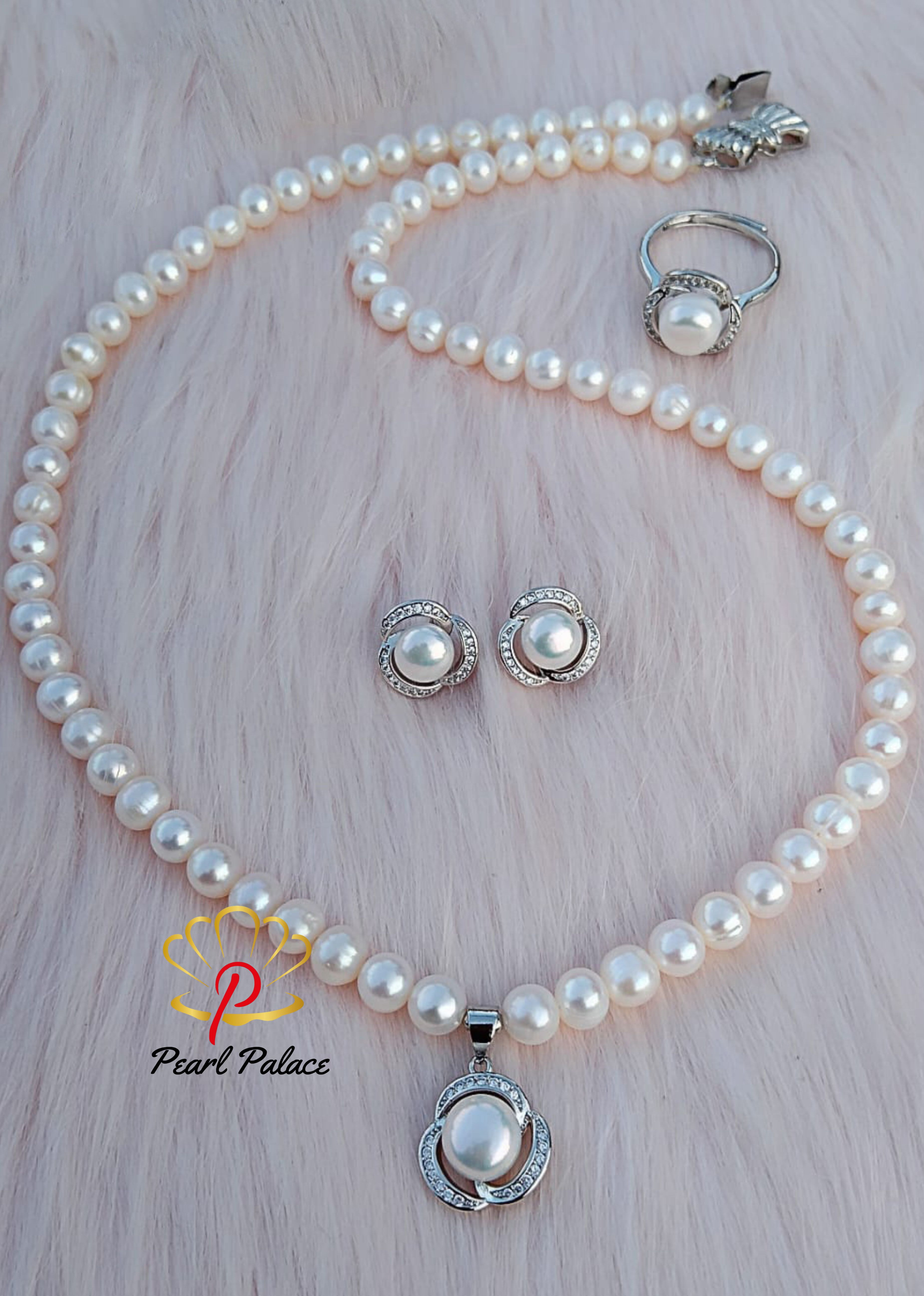 Elegant White Pearl Pendant Set