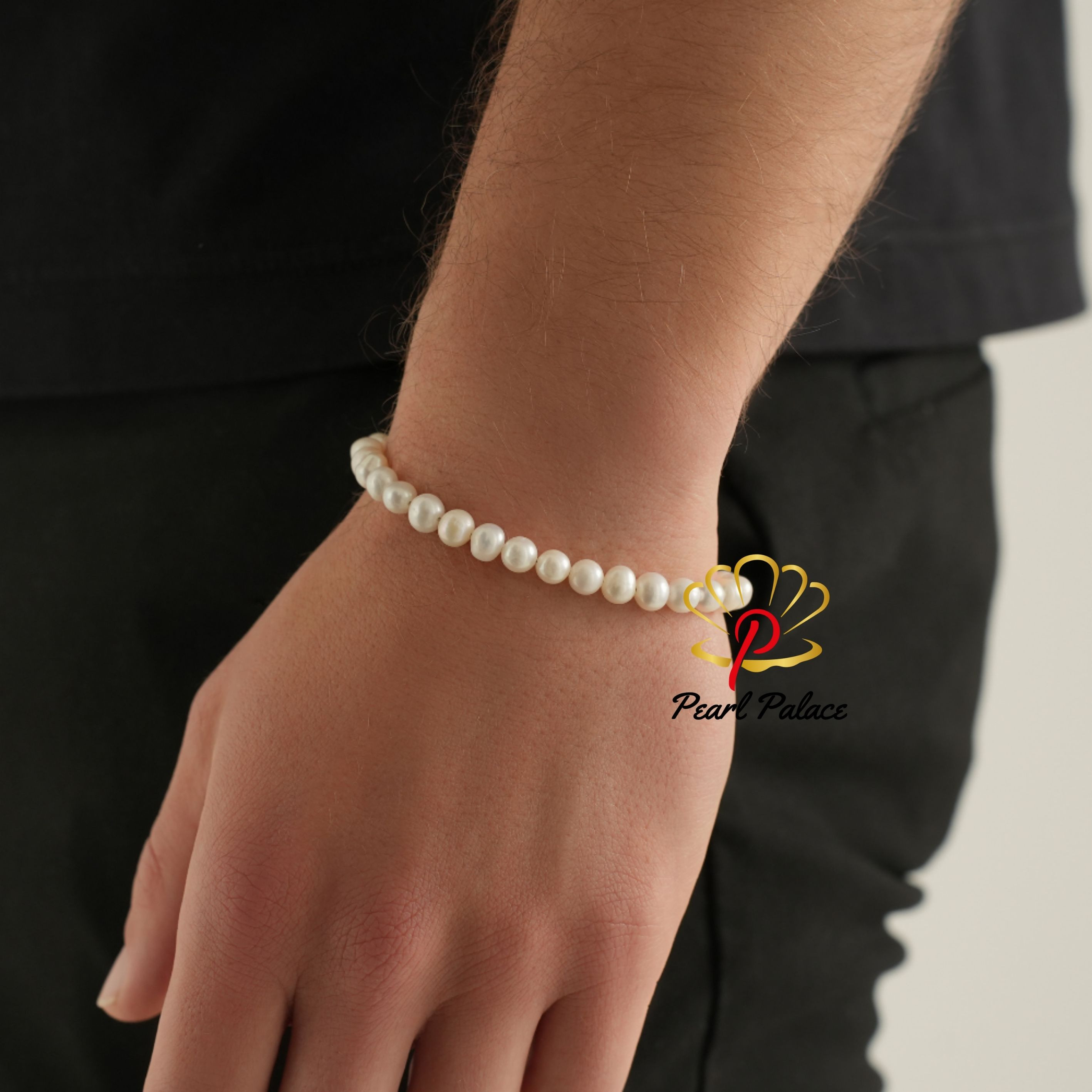 Men White Pearl Bracelet