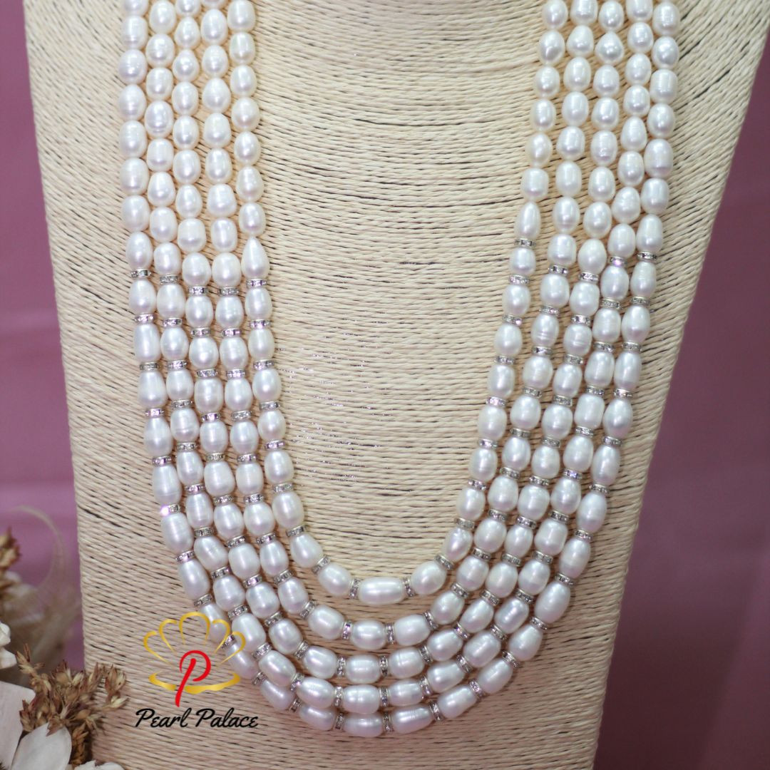 Men_s Wedding 5-Layer Necklace for Sherwani (White Rice Pearl)