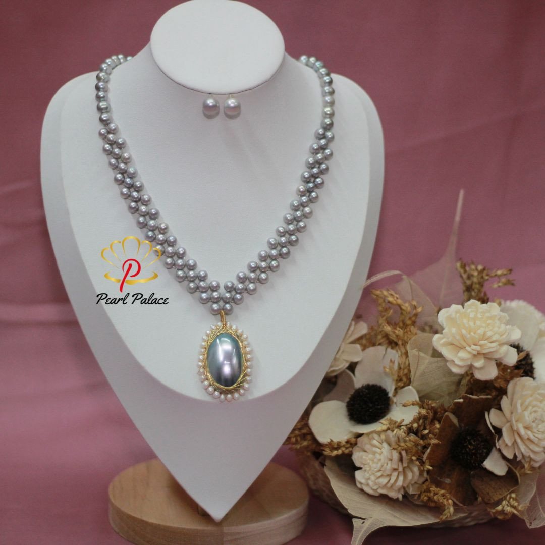 Silver Pearl Chik Necklace with Earrings