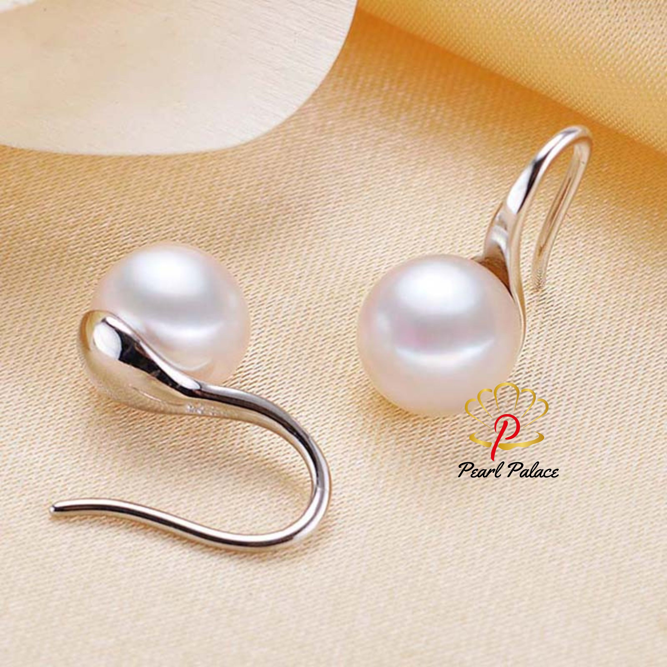 white 9-10mm Large natural freshwater pearl earrings for women, 925 silver jewelry