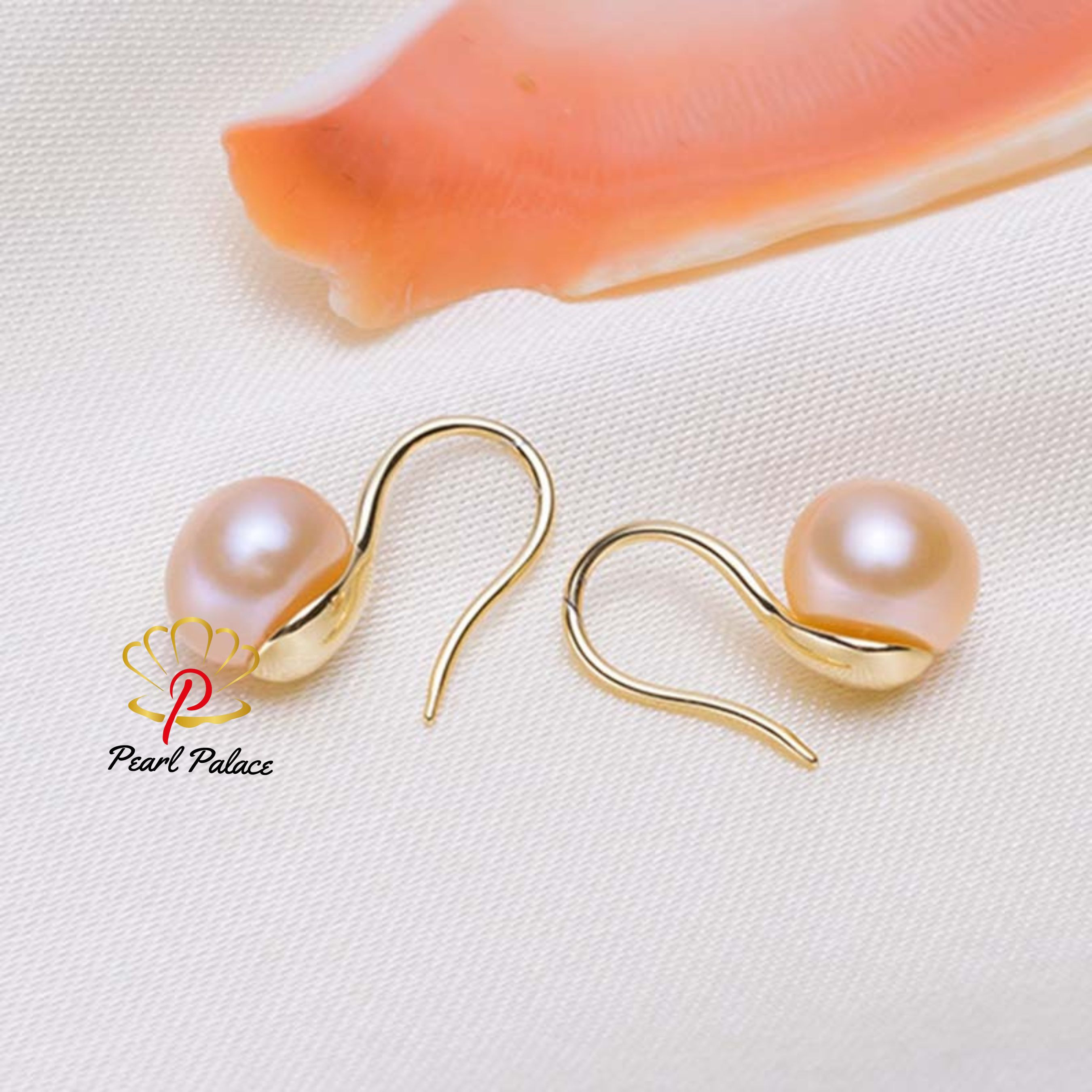 pink 9-10mm Large natural freshwater pearl earrings for women, 925 silver jewelry.