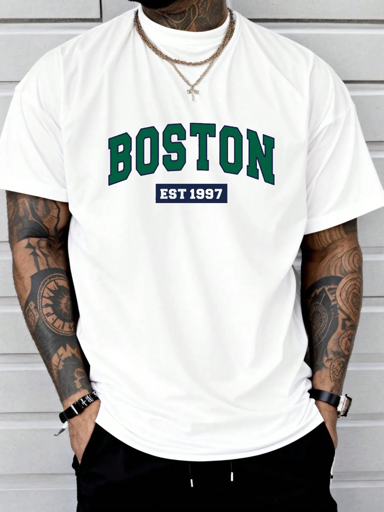 Drop Shoulder Print T-Shirt - Boston
