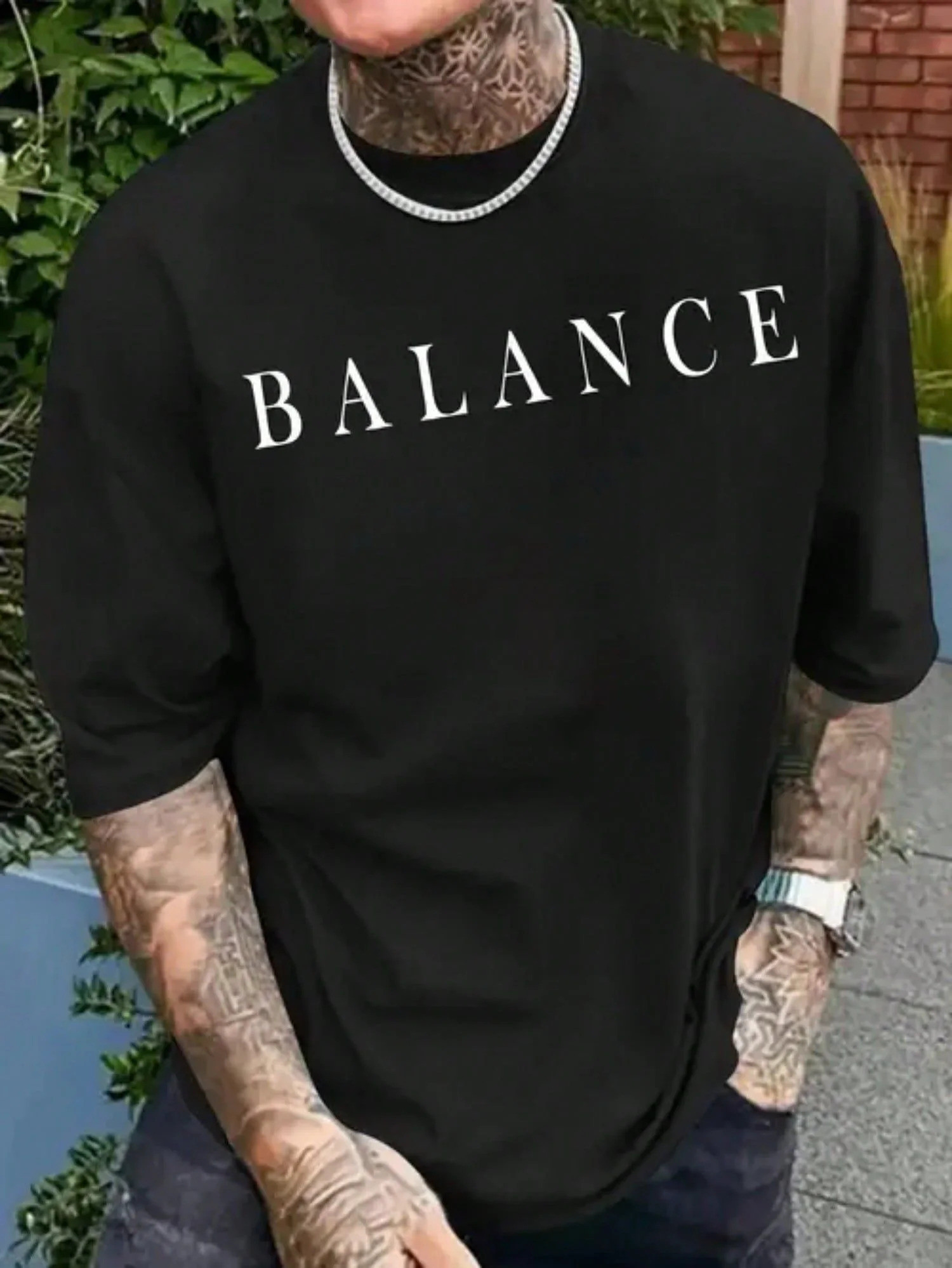 Drop Shoulder Print T-Shirt - Balance