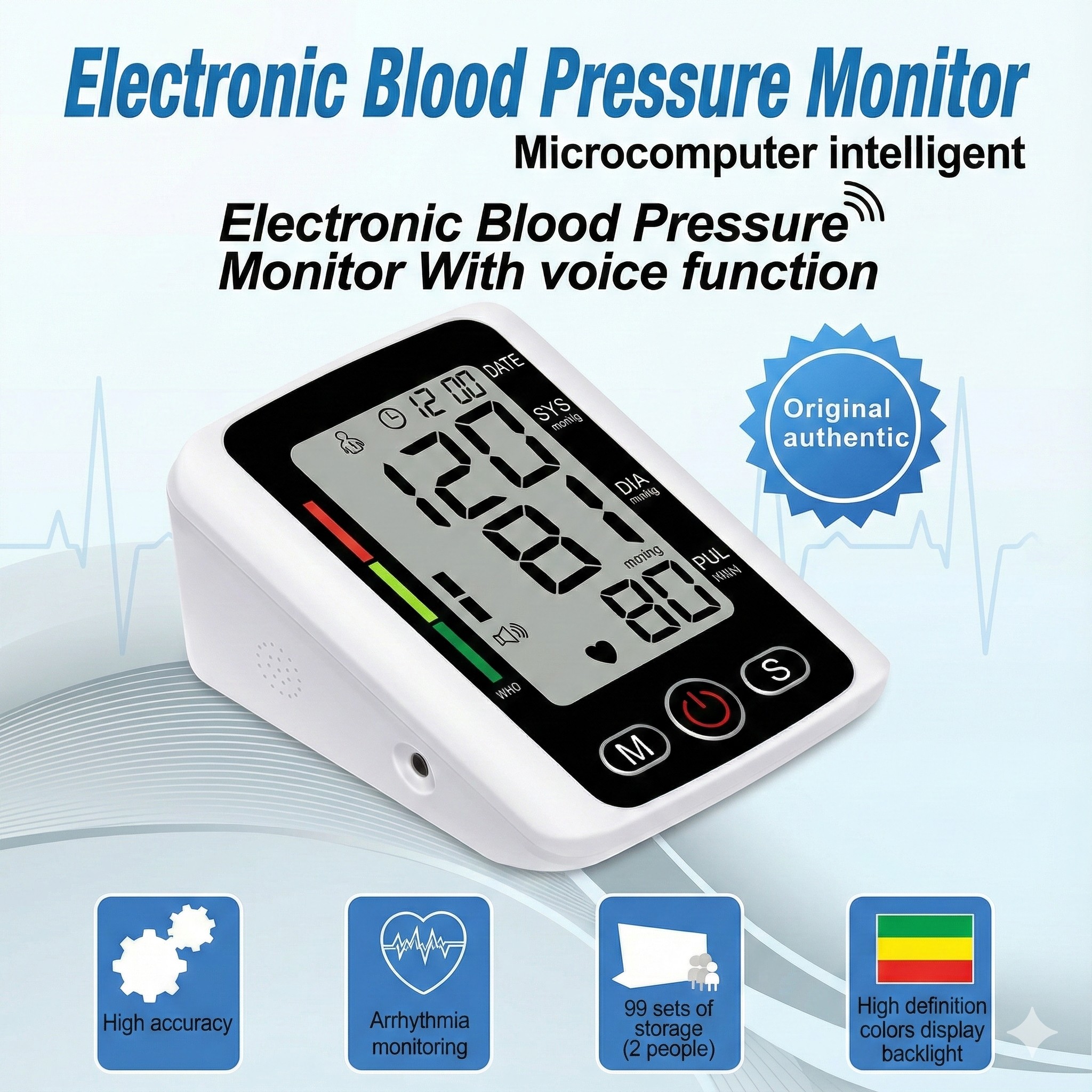 Fully Automatic Arm Style Electronic Blood Pressure Monitor with Voice Function and High Definition Color Display